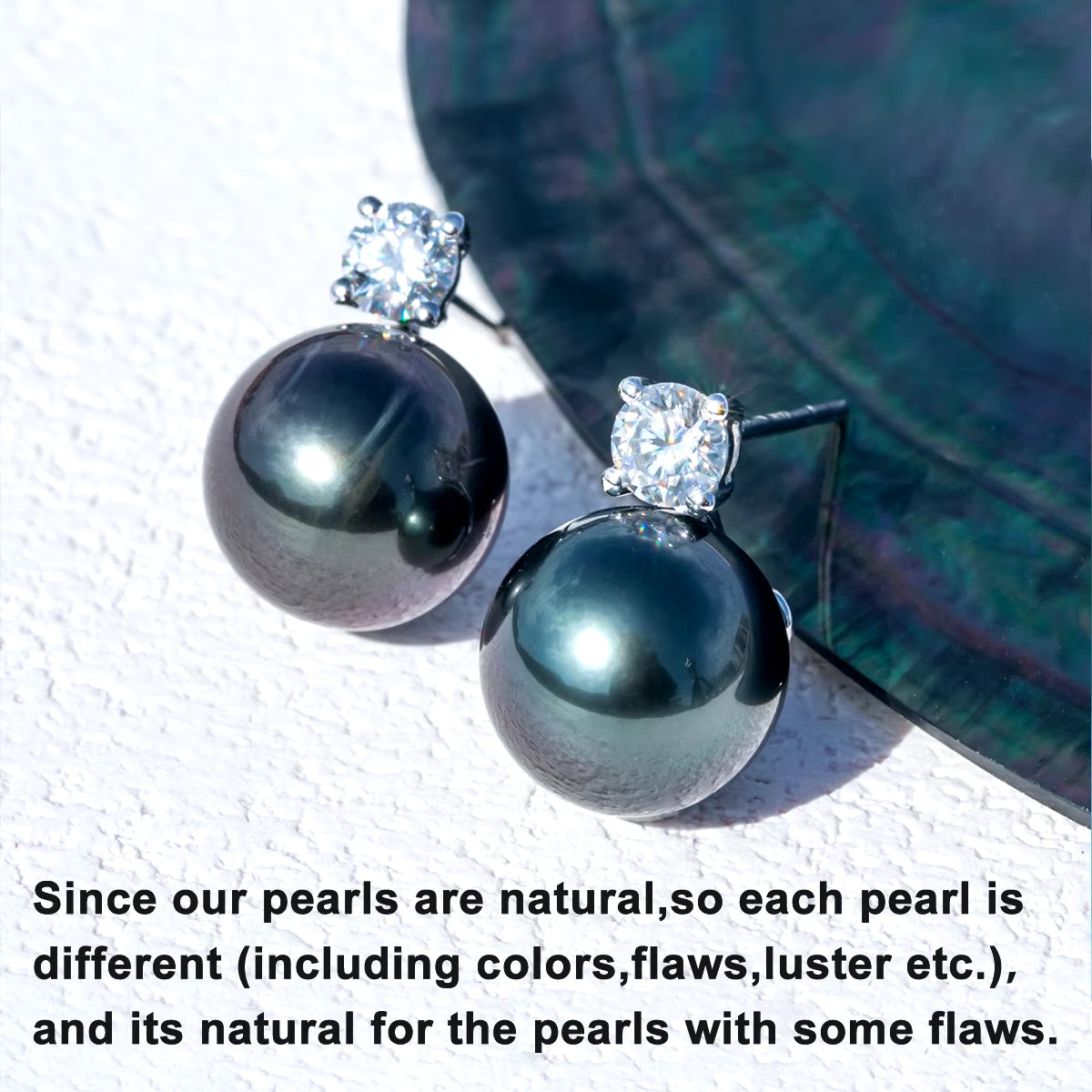 Anujewel 10K White Gold 10-11Mm High Luster Natural Tahitian Black Pearl Moissanite Diamond Earrings Fine Jewelry Wholesale