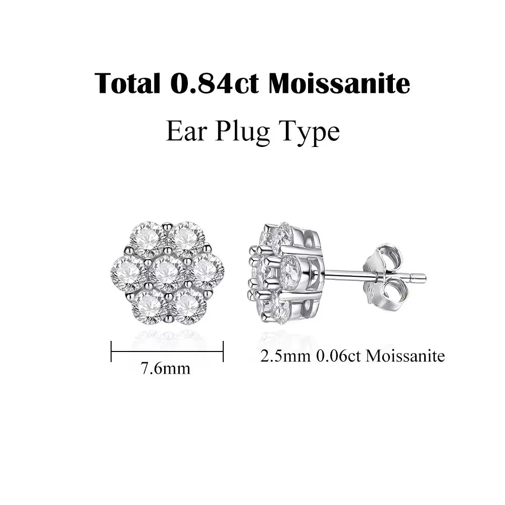 7Ct 14 Stones Full Moissanite Stud Earrings for Women 925 Sterling Silver Flower Shape Diamond Earring Wedding Jewelry