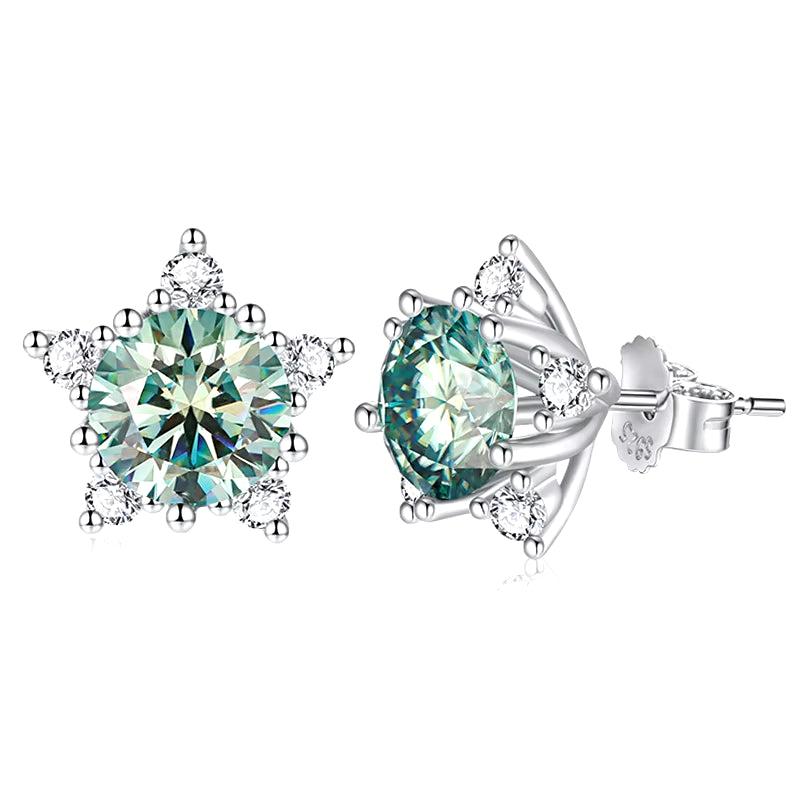 Real 2 Carat Blue Green Moissanite Stud Earrings for Women Top Quality 100% 925 Sterling Silver Sparkling Wedding Gift