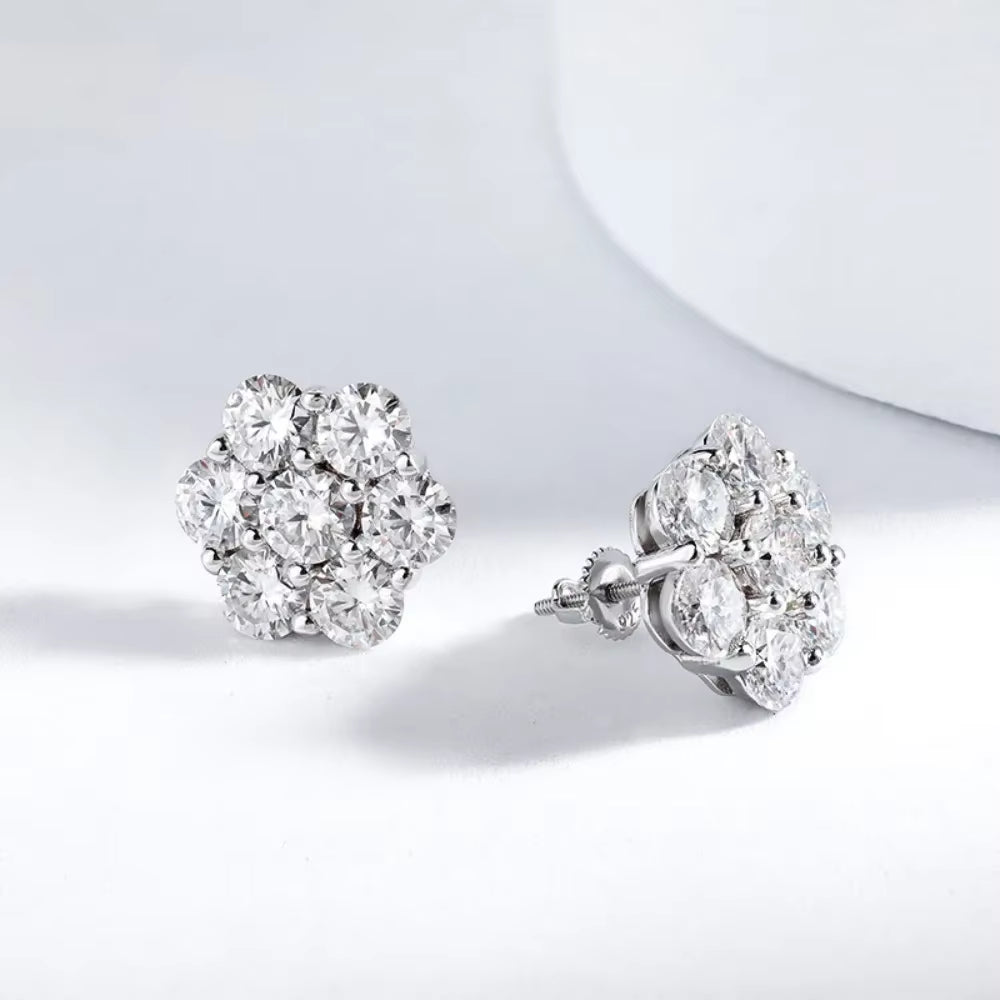 7Ct 14 Stones Full Moissanite Stud Earrings for Women 925 Sterling Silver Flower Shape Diamond Earring Wedding Jewelry