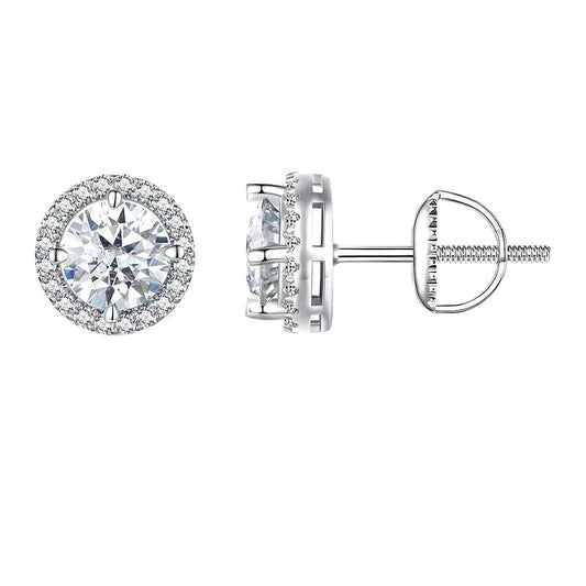 Moissanite Halo Earrings in 925 Sterling Silver, 0.5/1CT Round Cut, 4-Prong Design, Ideal for Engagement Gifts and Fine Jewelry for Women