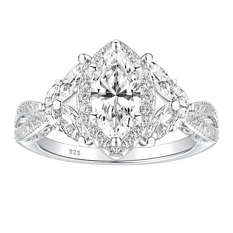 Glamorous 925 Silver Engagement Rings for Women Art Deco Halo Marquise Cubic Zircon Simulated Diamond Wedding Jewelry