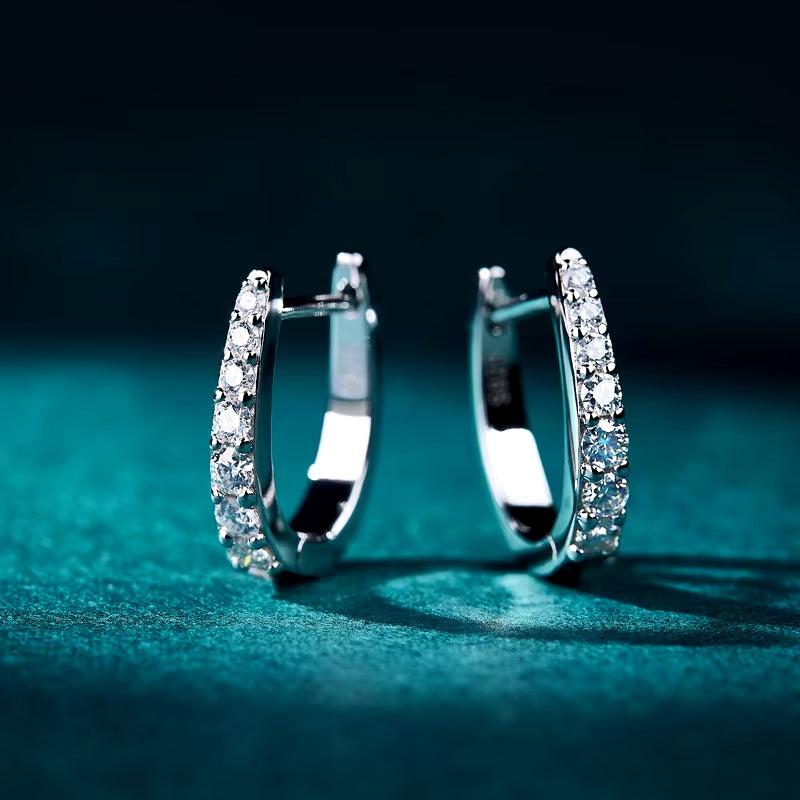 DEZO 2MM Moissanite Hoop Earrings for Women Solid 925 Sterling Silver U Shaped Fashion Earring D Color VVS GRA Certificate