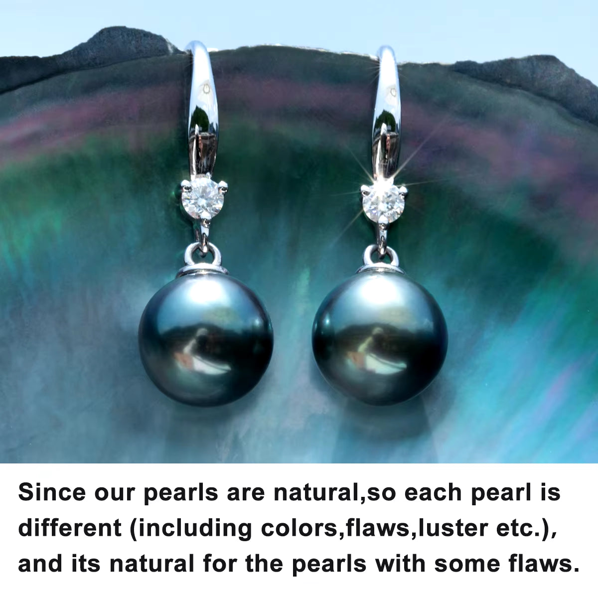 Anujewel 9-12Mm Tahitian Black Pearl Moissanite Diamond 925 Sterling Sliver High Luster Seawater Pearl Earrings Wholesale