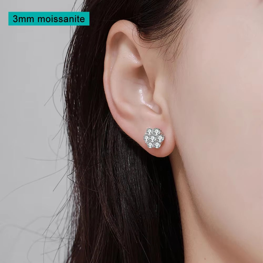 7Ct 14 Stones Full Moissanite Stud Earrings for Women 925 Sterling Silver Flower Shape Diamond Earring Wedding Jewelry