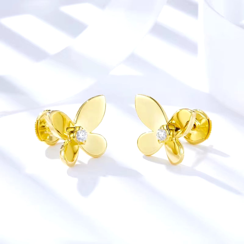 Yellow Gold Plated 925 Sterling Silver Moissanite Earrings for Women Butterfly Studs round Cut 2.4Mm D Color Trendy Jewelry