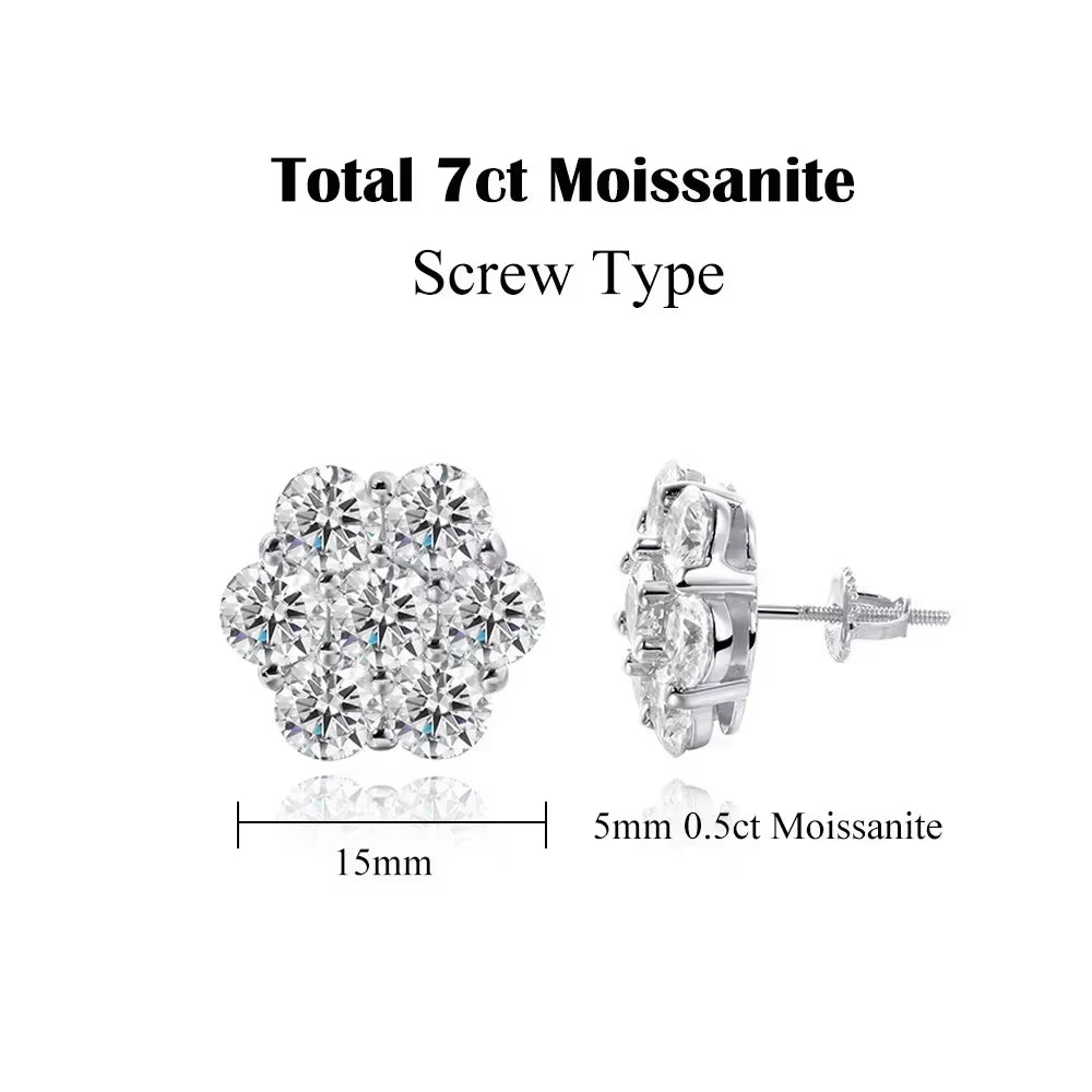 7Ct 14 Stones Full Moissanite Stud Earrings for Women 925 Sterling Silver Flower Shape Diamond Earring Wedding Jewelry