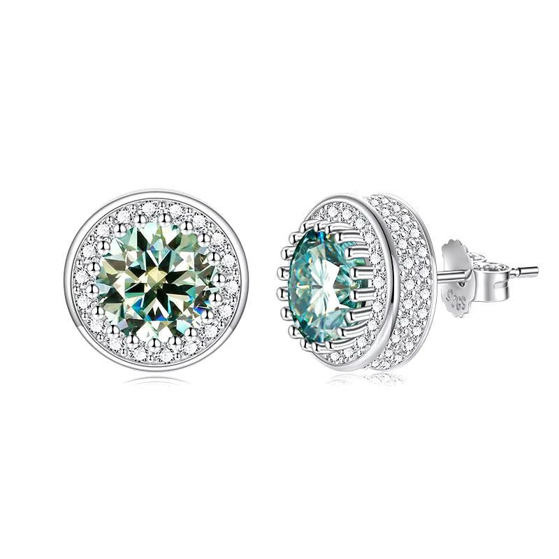 Real 2 Carat Blue Green Moissanite Stud Earrings for Women Top Quality 100% 925 Sterling Silver Sparkling Wedding Gift