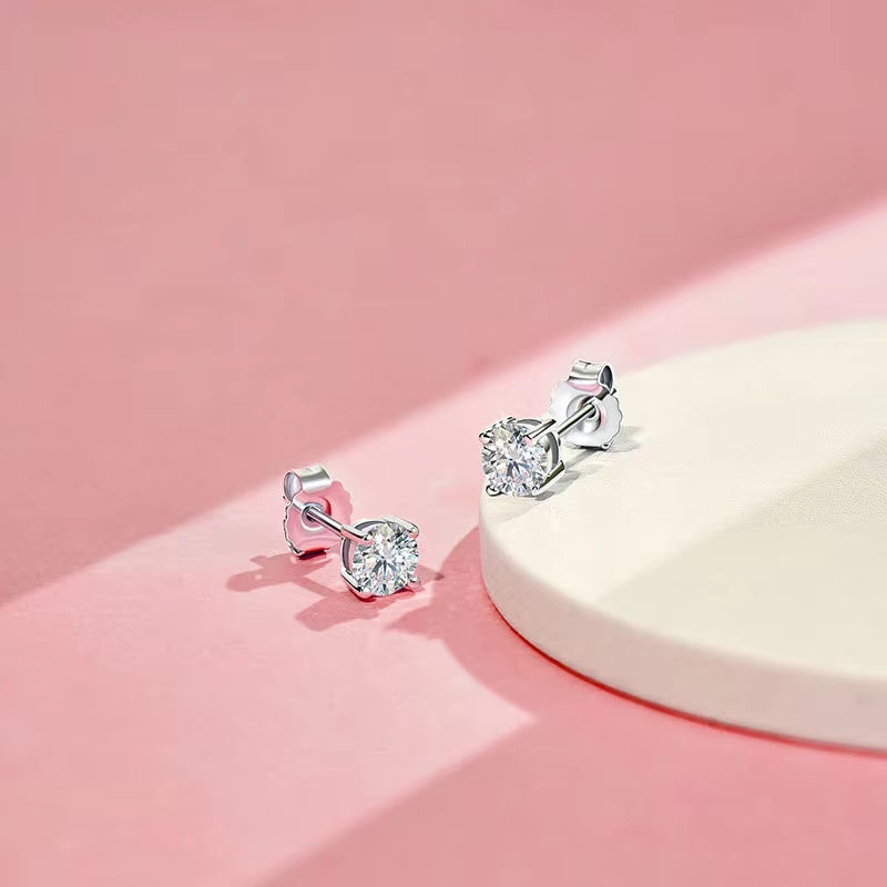 4Mm Moissanite Stud Earrings for Women 925 Sterling Silver Simple Four Claws Fine Jewelry