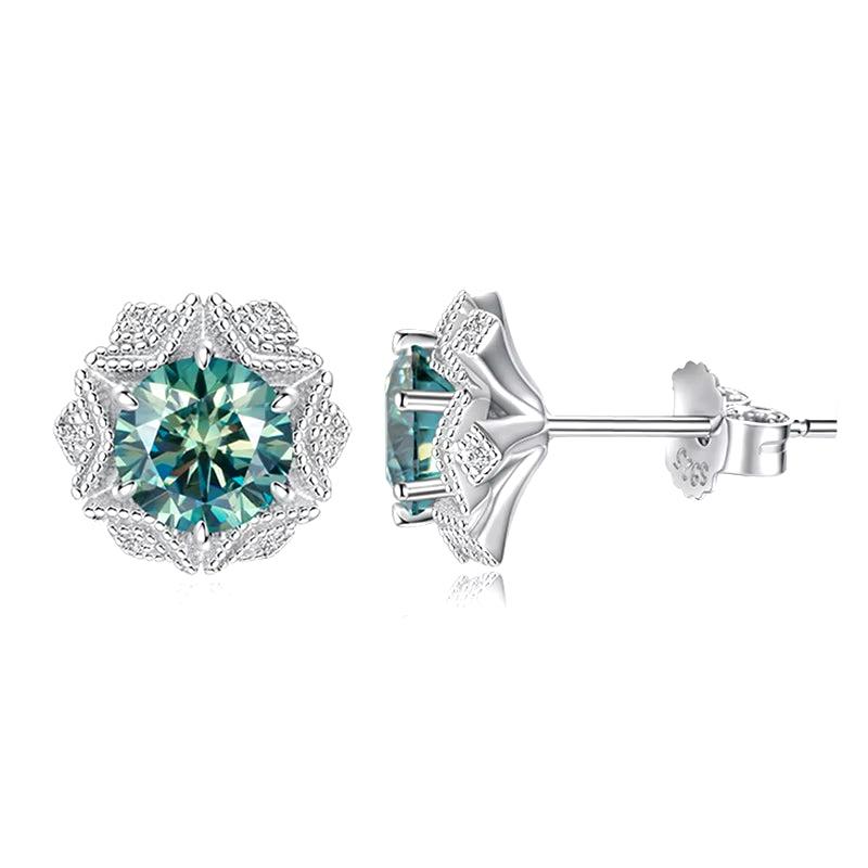 Real 2 Carat Blue Green Moissanite Stud Earrings for Women Top Quality 100% 925 Sterling Silver Sparkling Wedding Gift