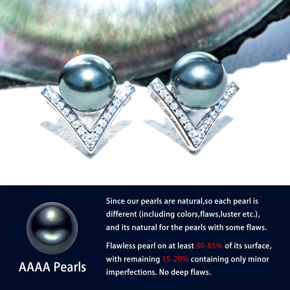 Anujewel 9-10Mm Natural Tahitian Pearl Stud Earrings S925 Sterling Silver High Luster Seawater Pearl Earrings for Woman Gifts