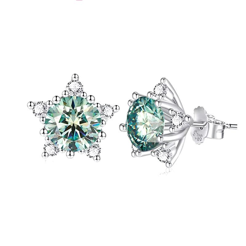 Real 2 Carat Blue Green Moissanite Stud Earrings for Women Top Quality 100% 925 Sterling Silver Sparkling Wedding Gift