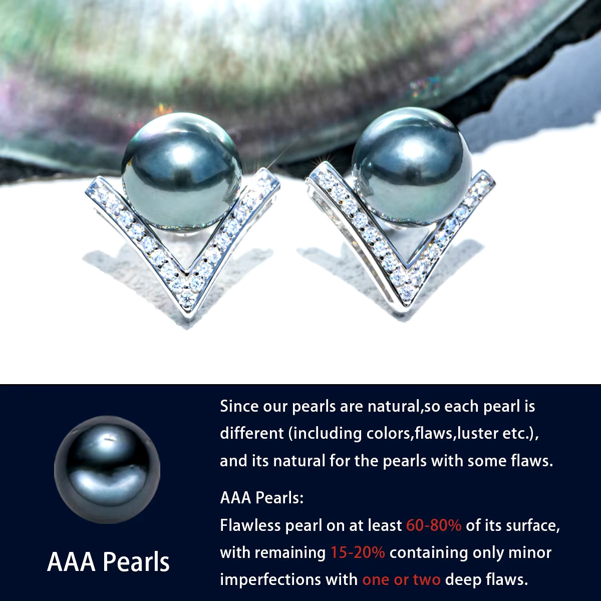 Anujewel 9-10Mm Natural Tahitian Pearl Stud Earrings S925 Sterling Silver High Luster Seawater Pearl Earrings for Woman Gifts