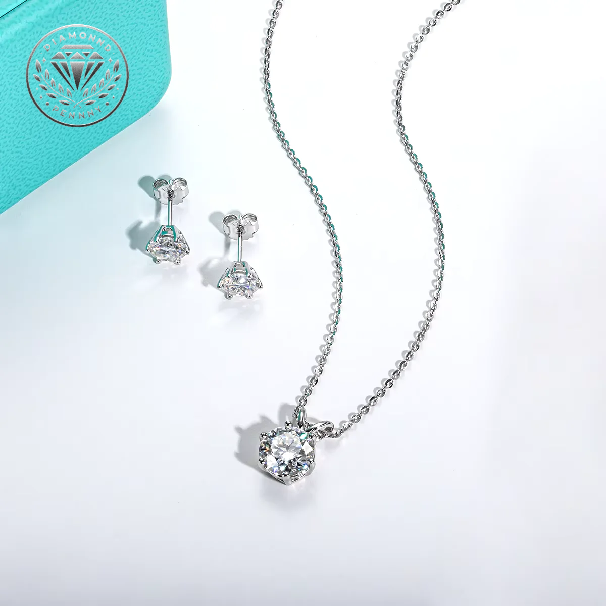 Anujewel 3Ct Moissanite Necklace 1Ct Moissanite Earrings 925 Sterling Silver Jewelry Bridal Sets Wholesale for Women